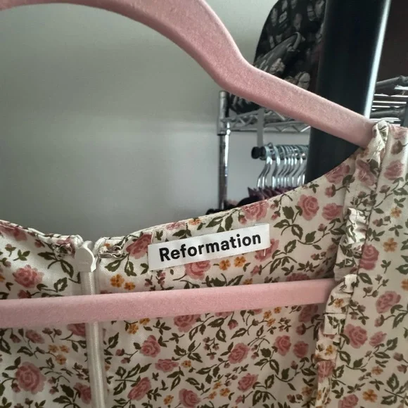Reformation Kelby Floral Summer Dress Pink Cream Short Sleeve size small - Picture 11 of 12